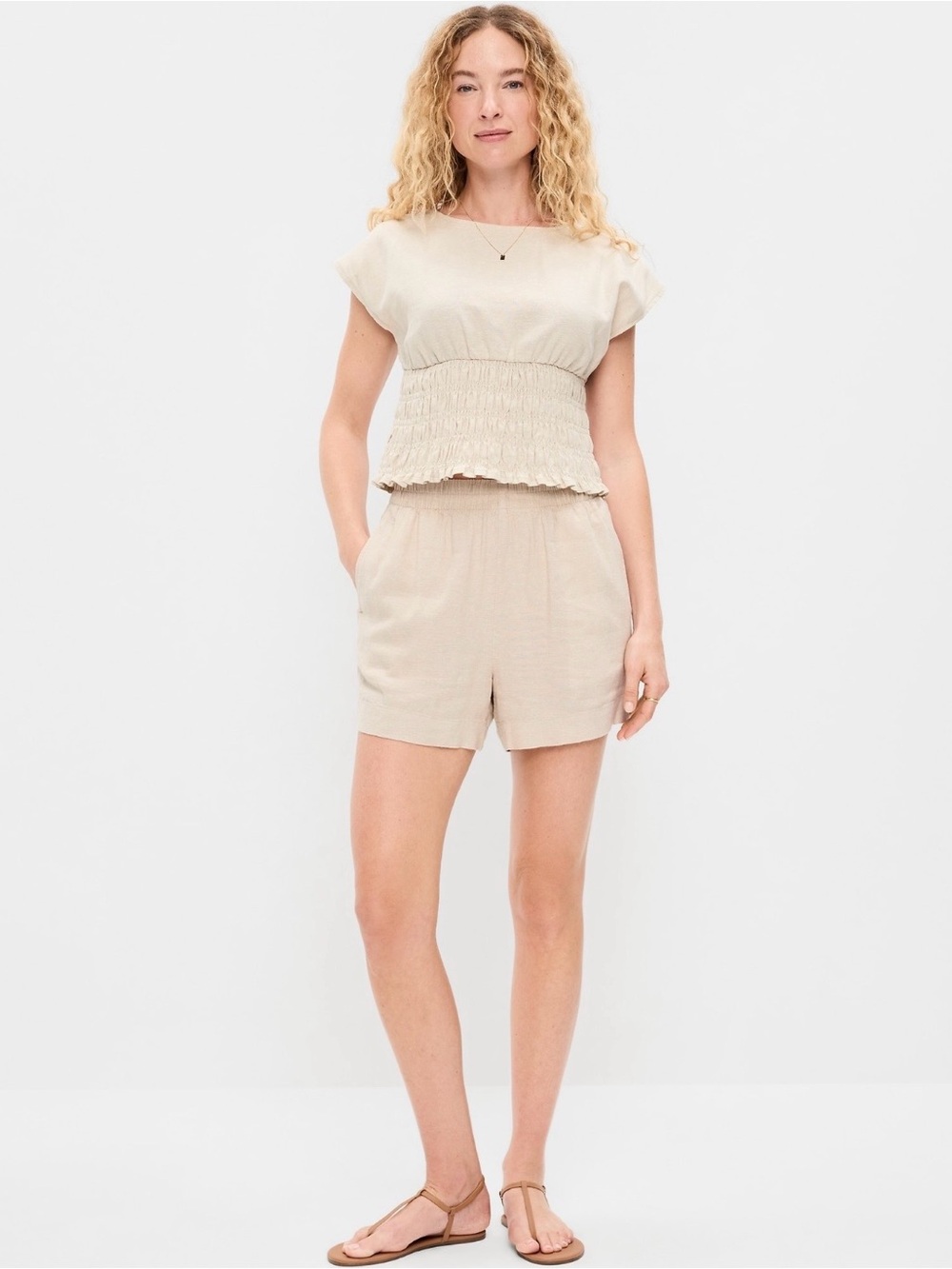 Old Navy Cream High-Waist Elastic-Waist Shorts